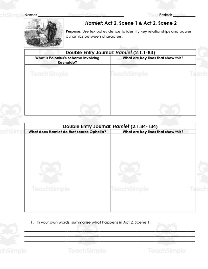 Hamlet Act 2 Scenes 1 2 Double Entry Journals By Teach Simple Hamlet Act 2 Scenes 1 2 Double Entry Journals By Teach Simple