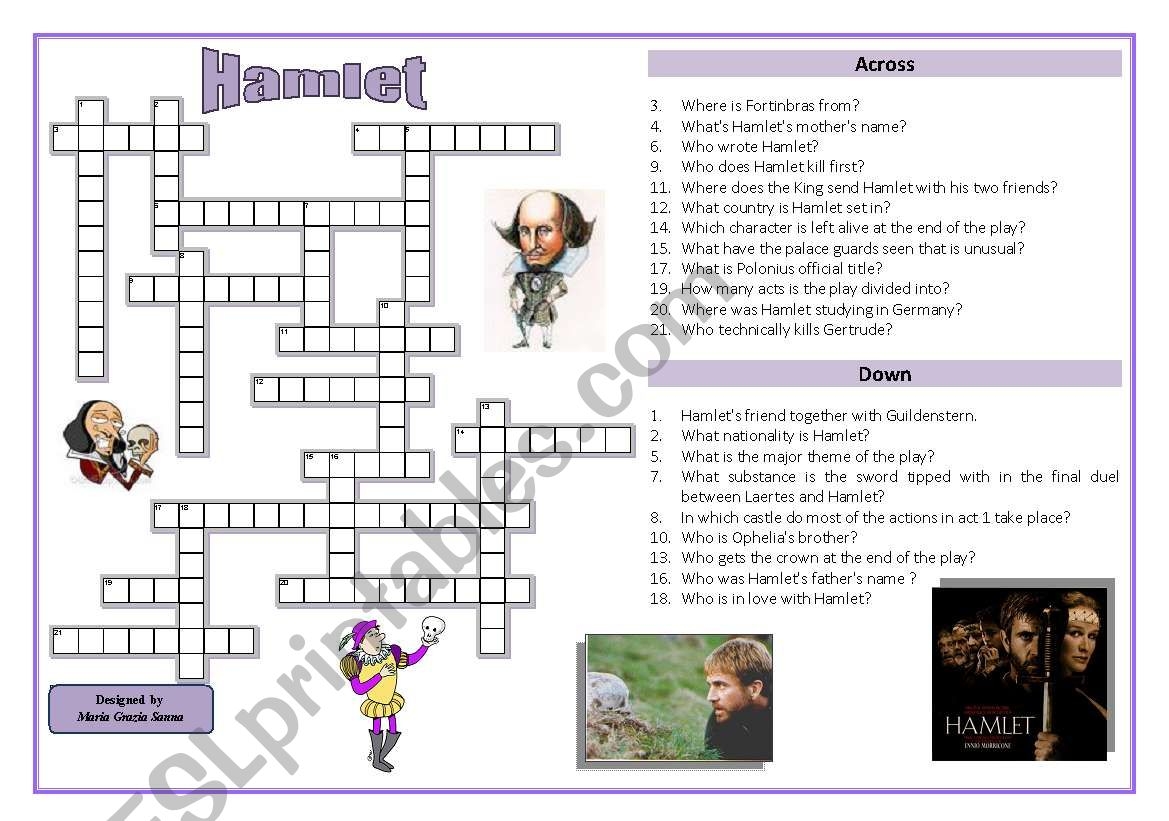 Hamlet Crossword Puzzle ESL Worksheet By Oppilif Hamlet Crossword Puzzle ESL Worksheet By Oppilif