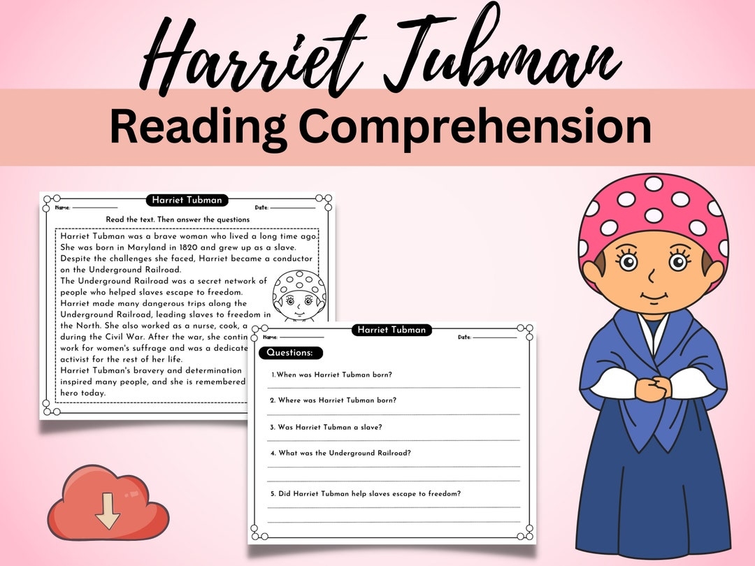 Harriet Tubman Reading Comprehension K 2 Printable Worksheets PDF Etsy Harriet Tubman Reading Comprehension K 2 Printable Worksheets PDF Etsy