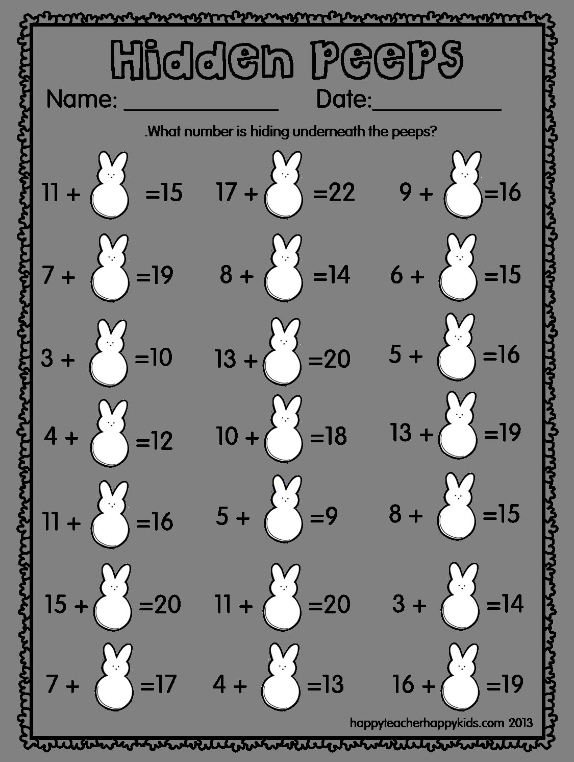 Hidden Peeps Image Math Freebie Easter Math First Grade Math Worksheets Library