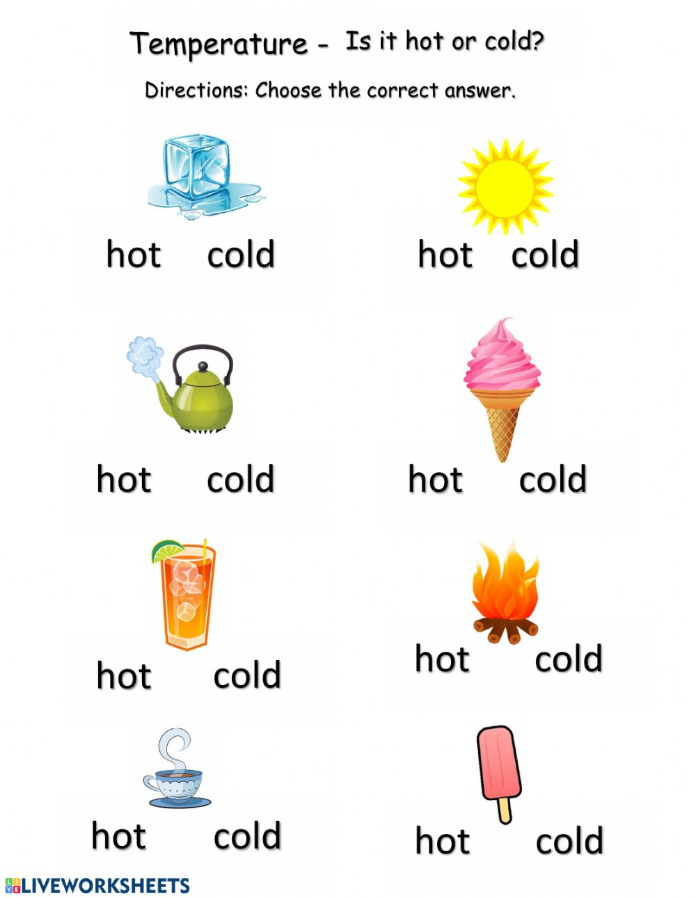 Hot Or Cold Worksheet