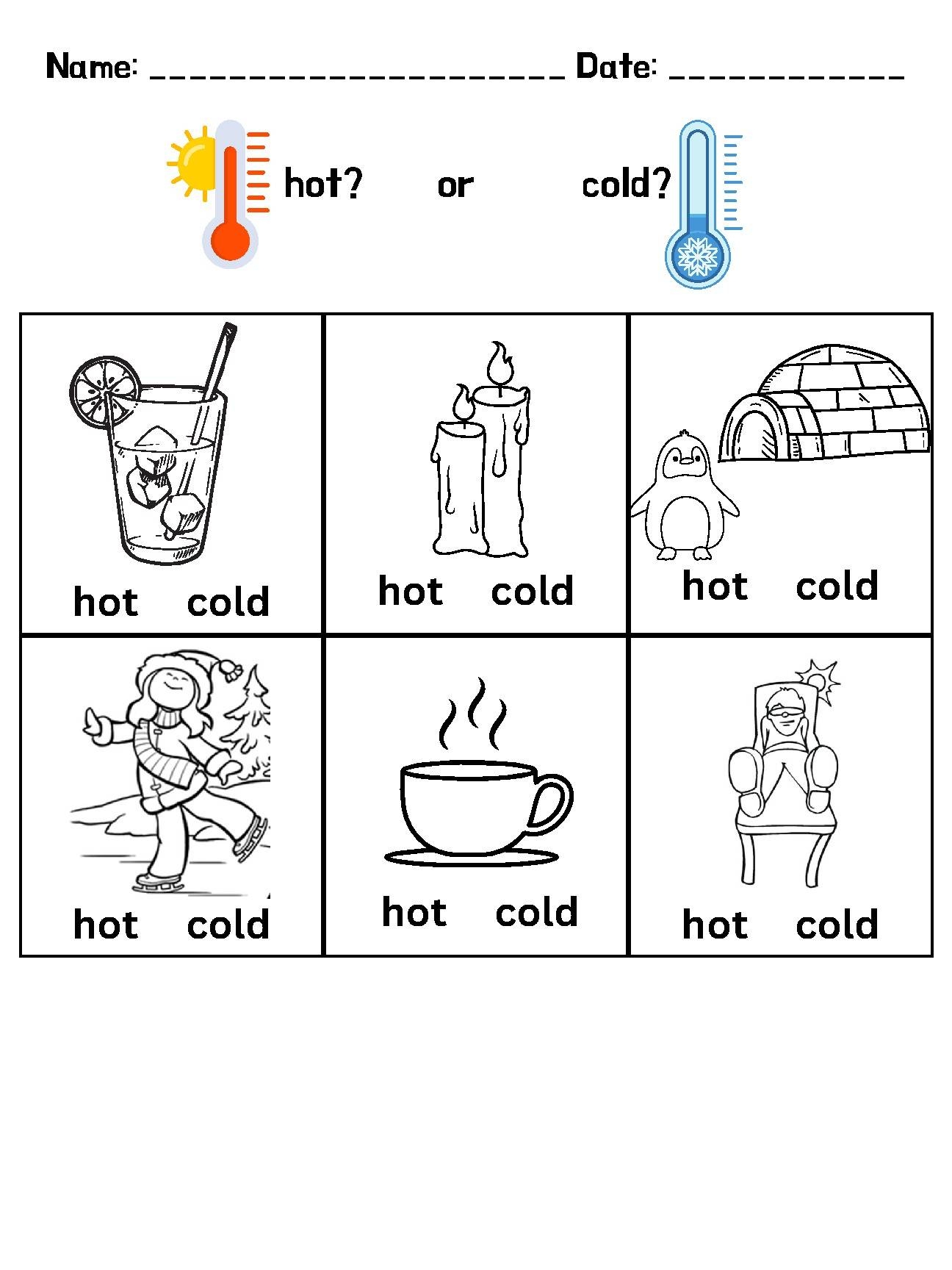 Hot Or Cold Worksheet