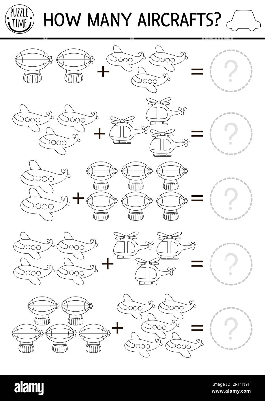 How Many Aircrafts Black And White Game Air Transportation Line Math Addition Activity For Kids Simple Transport Printable Counting Worksheet Or Col Stock Vector Image Art Alamy