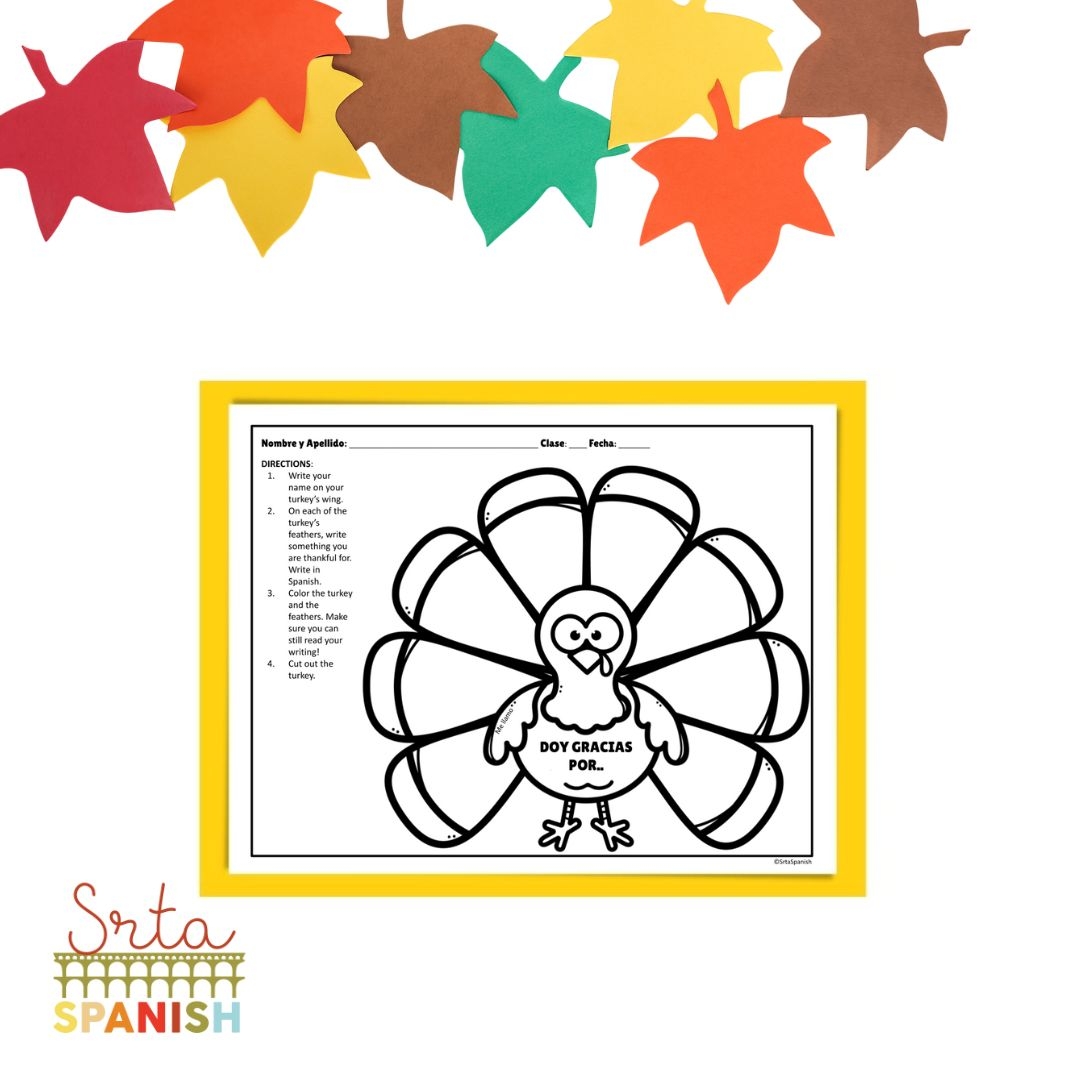I Am Thankful Turkey Printable Spanish Class Craft Template Srta Spanish I Am Thankful Turkey Printable Spanish Class Craft Template Srta Spanish