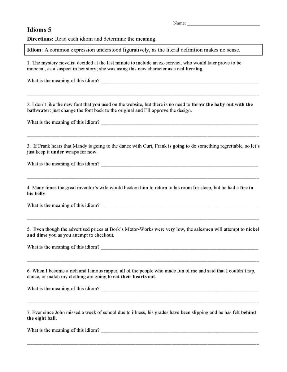 Class 5 Vocabulary Proverb Idiom Worksheet PDF Printable Free