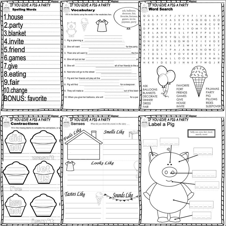 If You Give A Pig A Party Read Aloud Book Study Companion Reading Comprehension Worksheets Made By Teachers