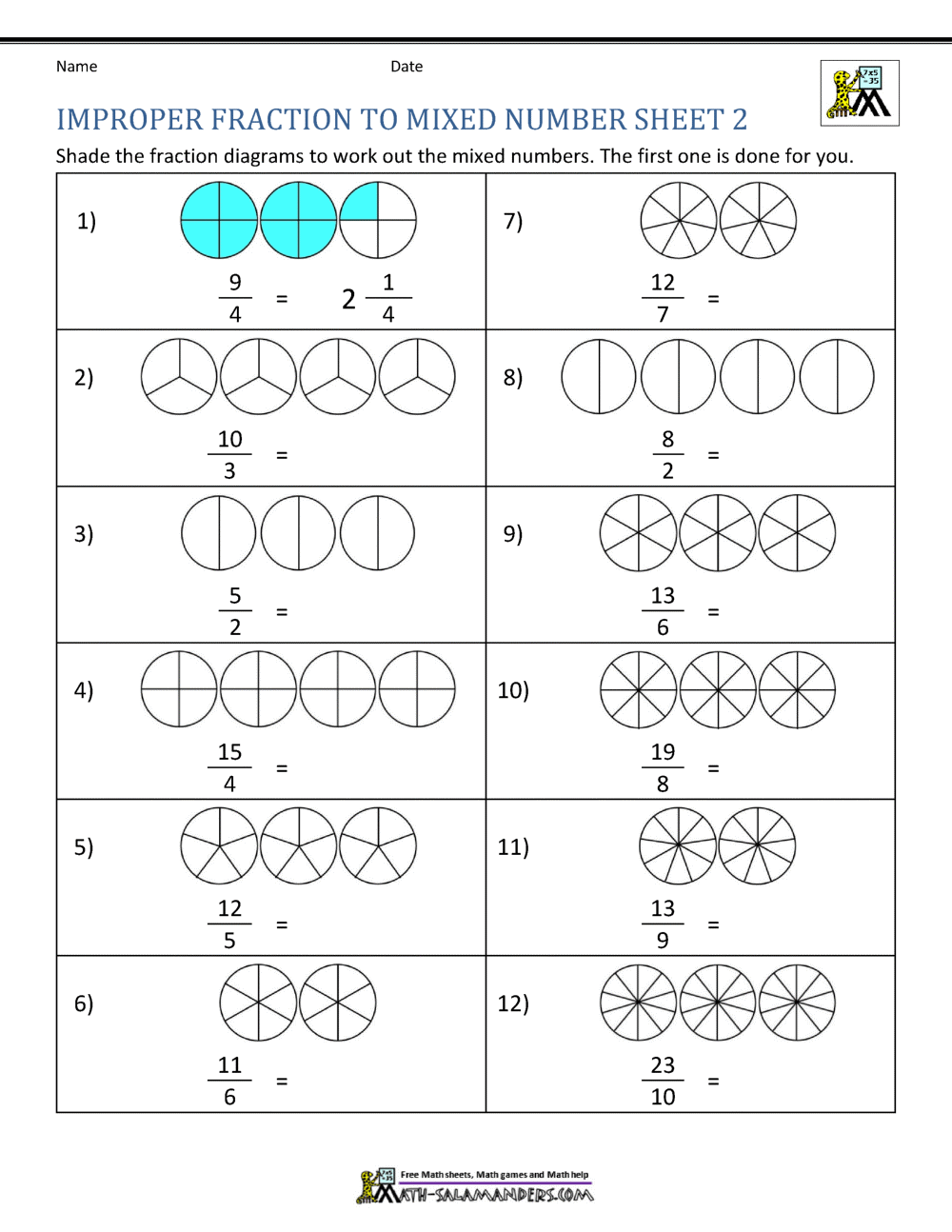 Improper Fraction Worksheet Free Printable Worksheets Worksheets Library
