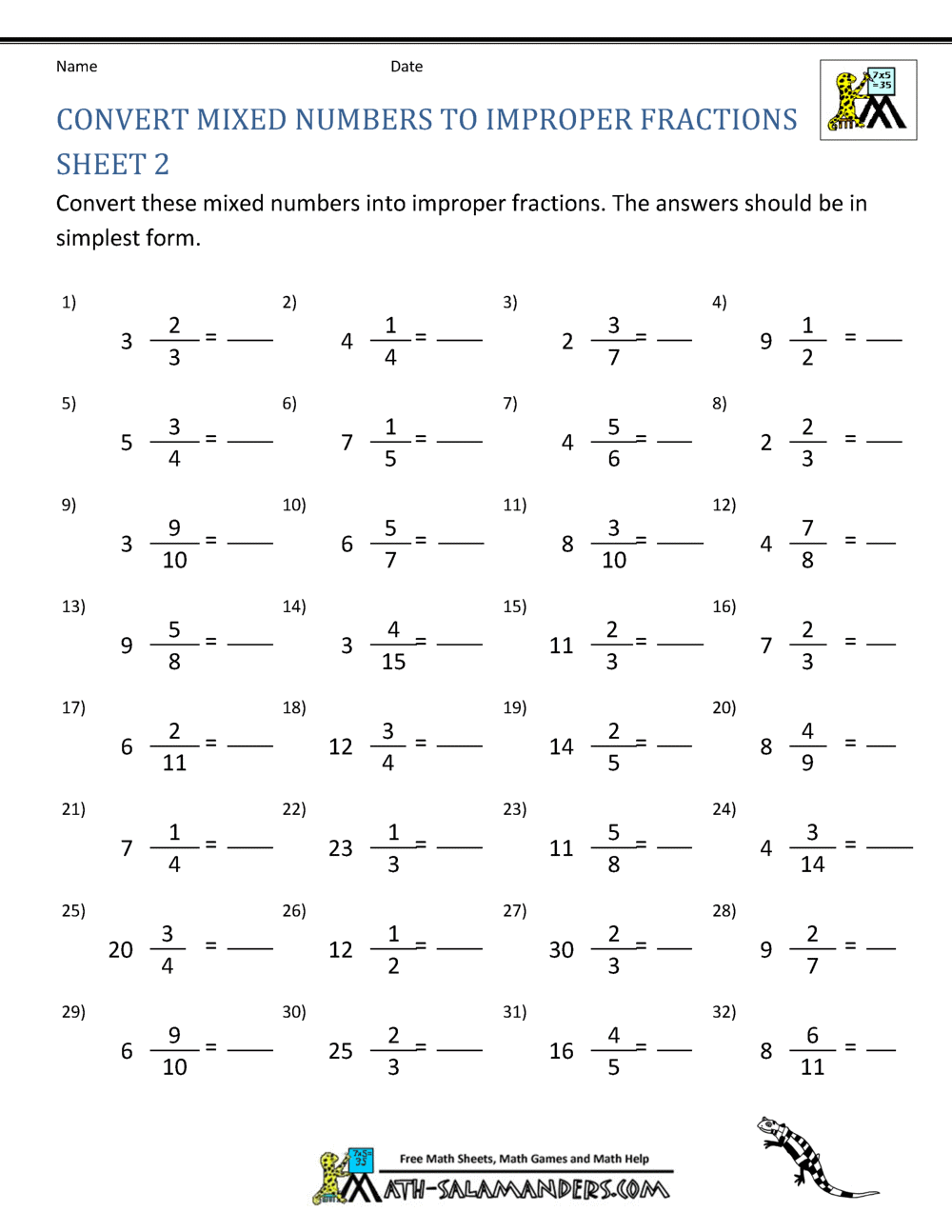 Improper Fraction Worksheets Worksheets Library