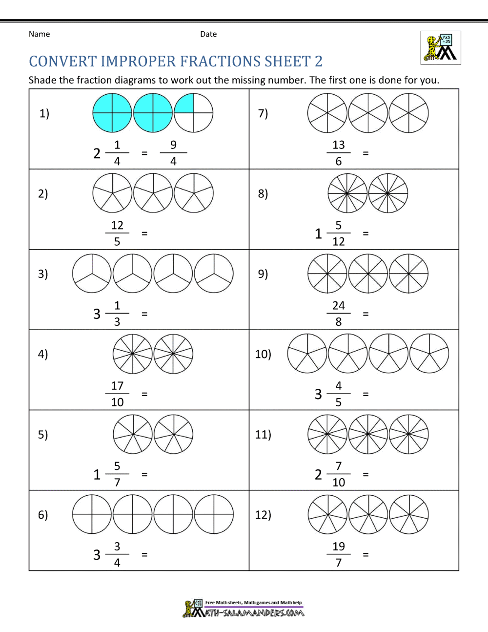 Improper Fraction Worksheets Worksheets Library