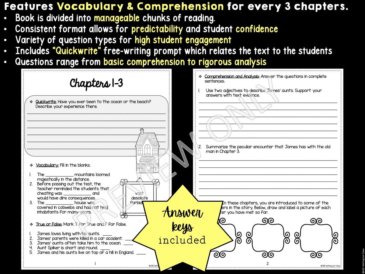 James And The Giant Peach Novel Study Comprehension And Vocabulary With Activities And Tests Made By Teachers James And The Giant Peach Novel Study Comprehension And Vocabulary With Activities And Tests Made By Teachers