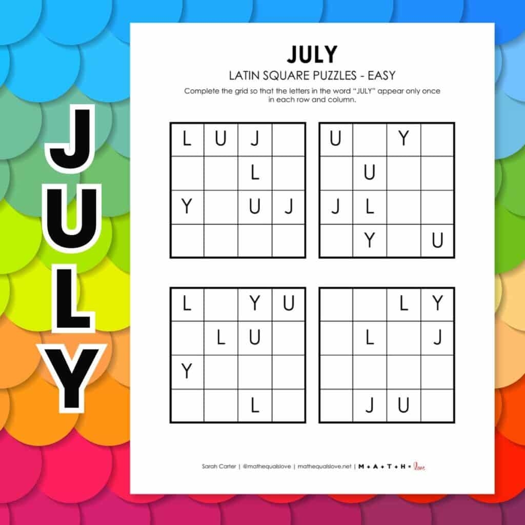 July Latin Square Puzzles Free PDF July Latin Square Puzzles Free PDF
