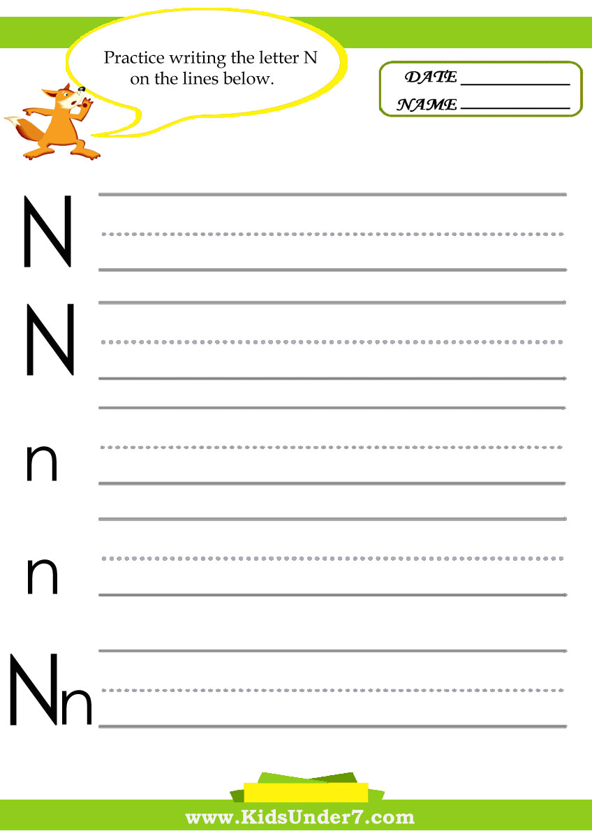 Kids Under 7 Letter N Practice Writing Worksheet Kids Under 7 Letter N Practice Writing Worksheet