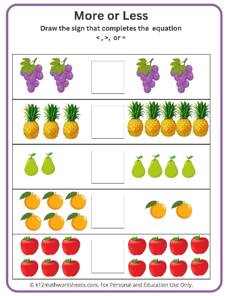 Kindergarten Comparing Numbers Worksheets Printable Greater Than Less Than And Equal To Worksheet For Grade 1 2 3 Made By Teachers