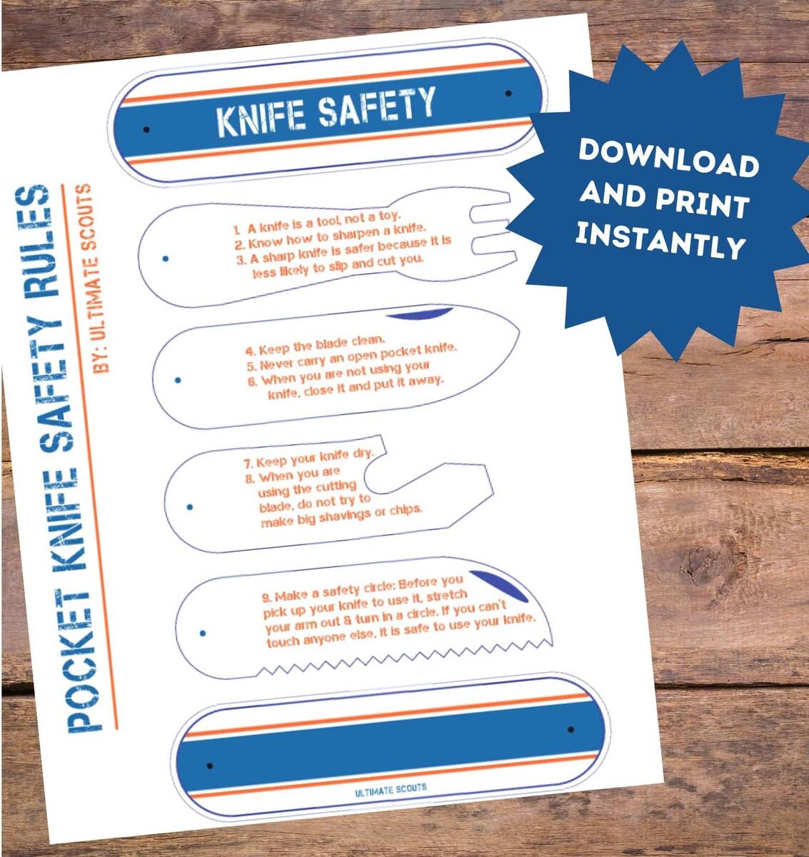 Knife Safety Pocket Knife Printable Ultimate Scouts Knife Safety Badgework Etsy Israel