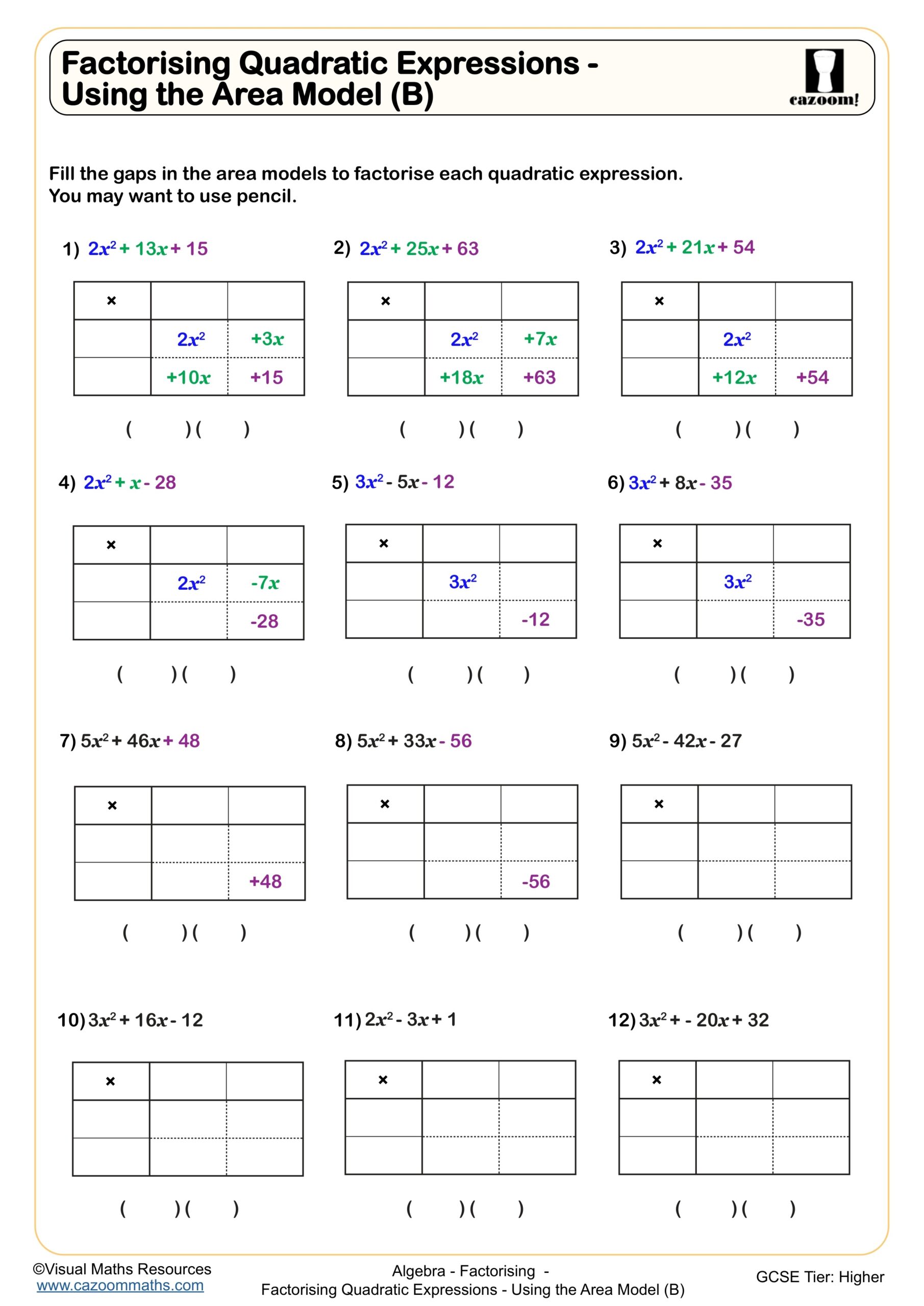 KS3 And KS4 Area Models Worksheets Engaging Models And Manipulatives For Maths Mastery