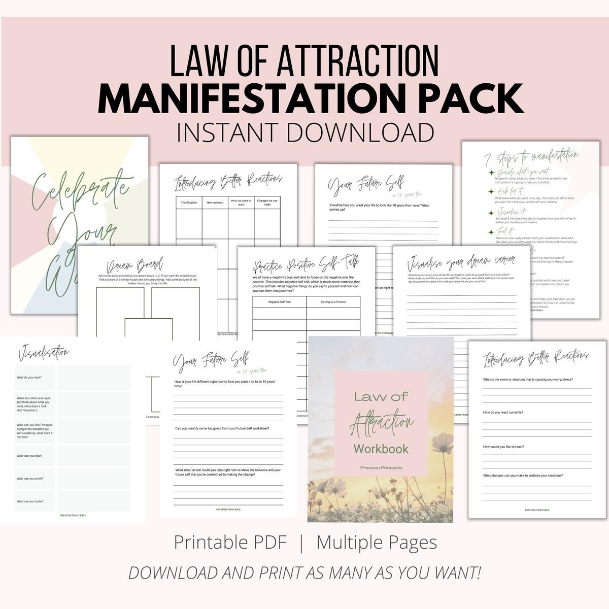 Law Of Attraction Workbook LOA Worksheets Future Self Templates Goals Planner Manifestation Printables Etsy