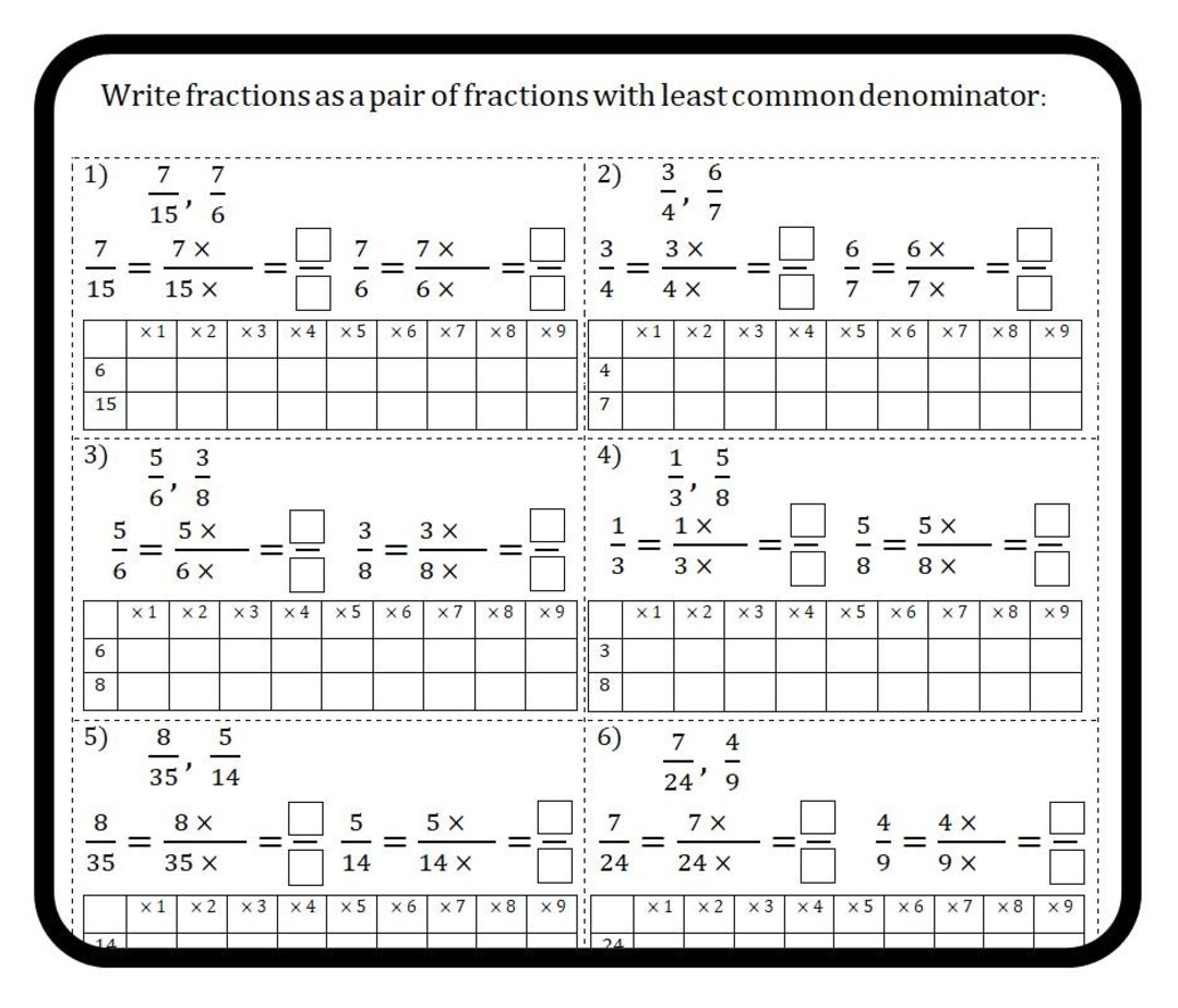 Least Common Denominator Worksheets Math Grades 4 6 Printable PDF Etsy Least Common Denominator Worksheets Math Grades 4 6 Printable PDF Etsy