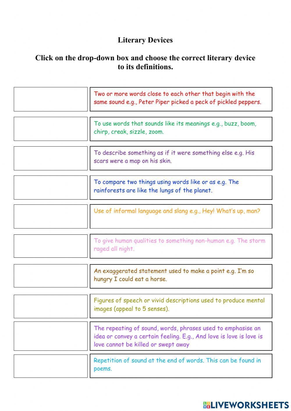 Literary Devices Worksheet For Worksheets Library Literary Devices Worksheet For Worksheets Library