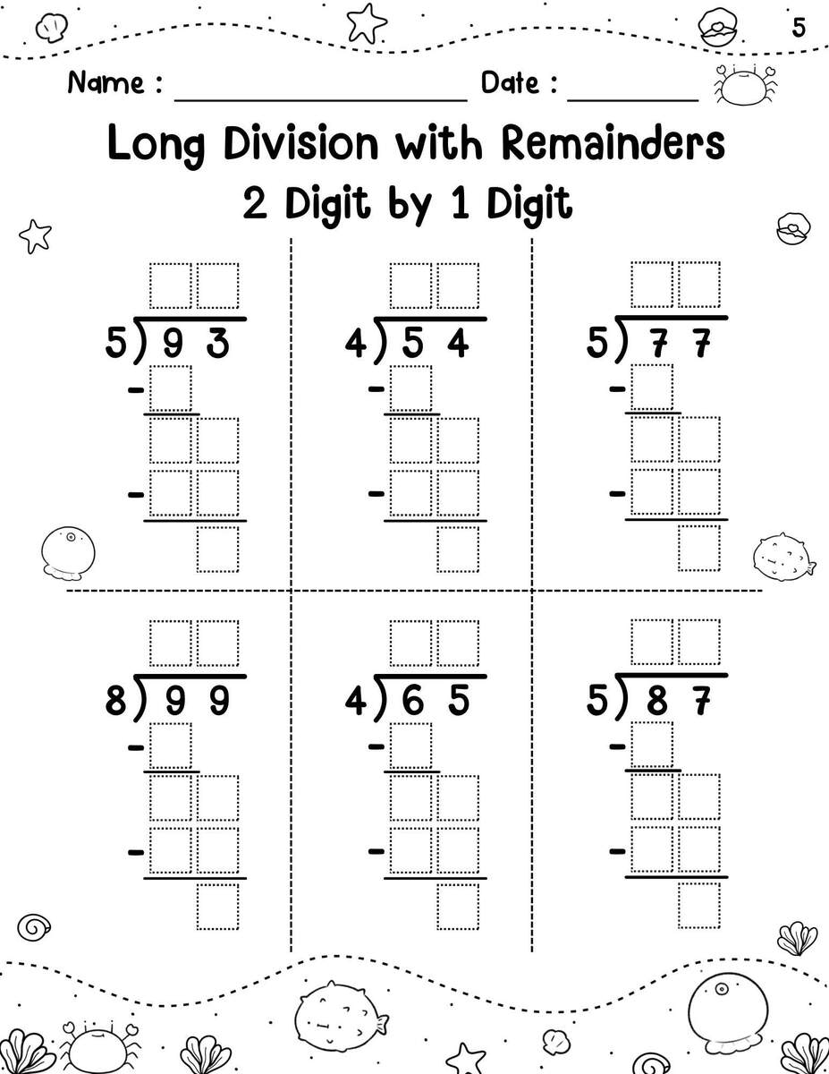 Long Division Practice 2 Digit By 1 Digit Worksheets Etsy