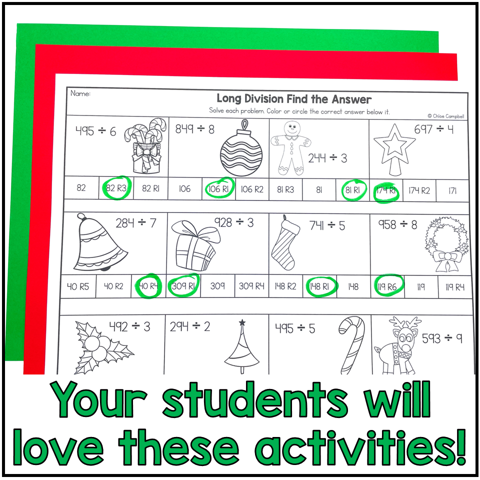 Long Division With Remainders Color By Number Christmas Math Worksheets Chloe Campbell Education