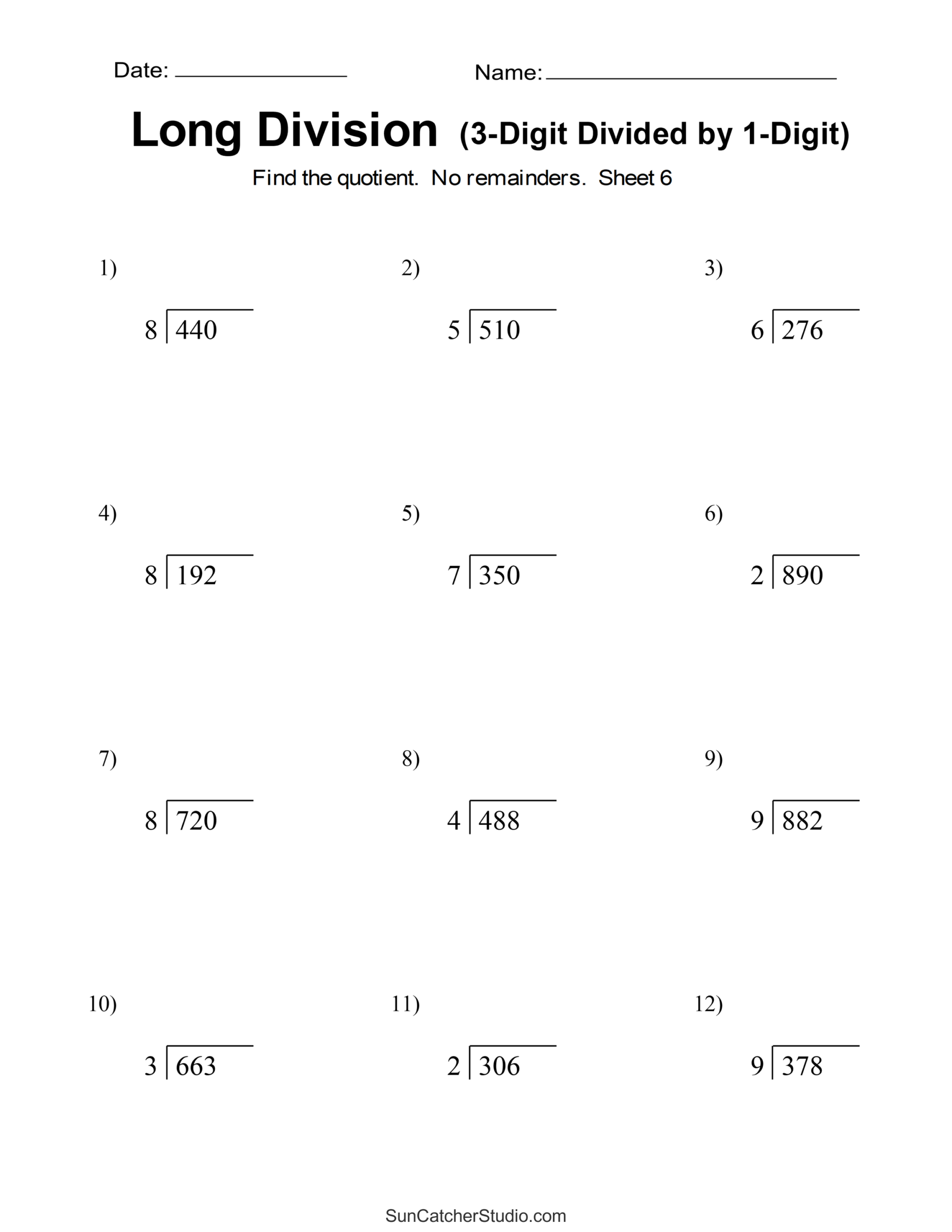 Long Division Worksheets For Grades 4 6