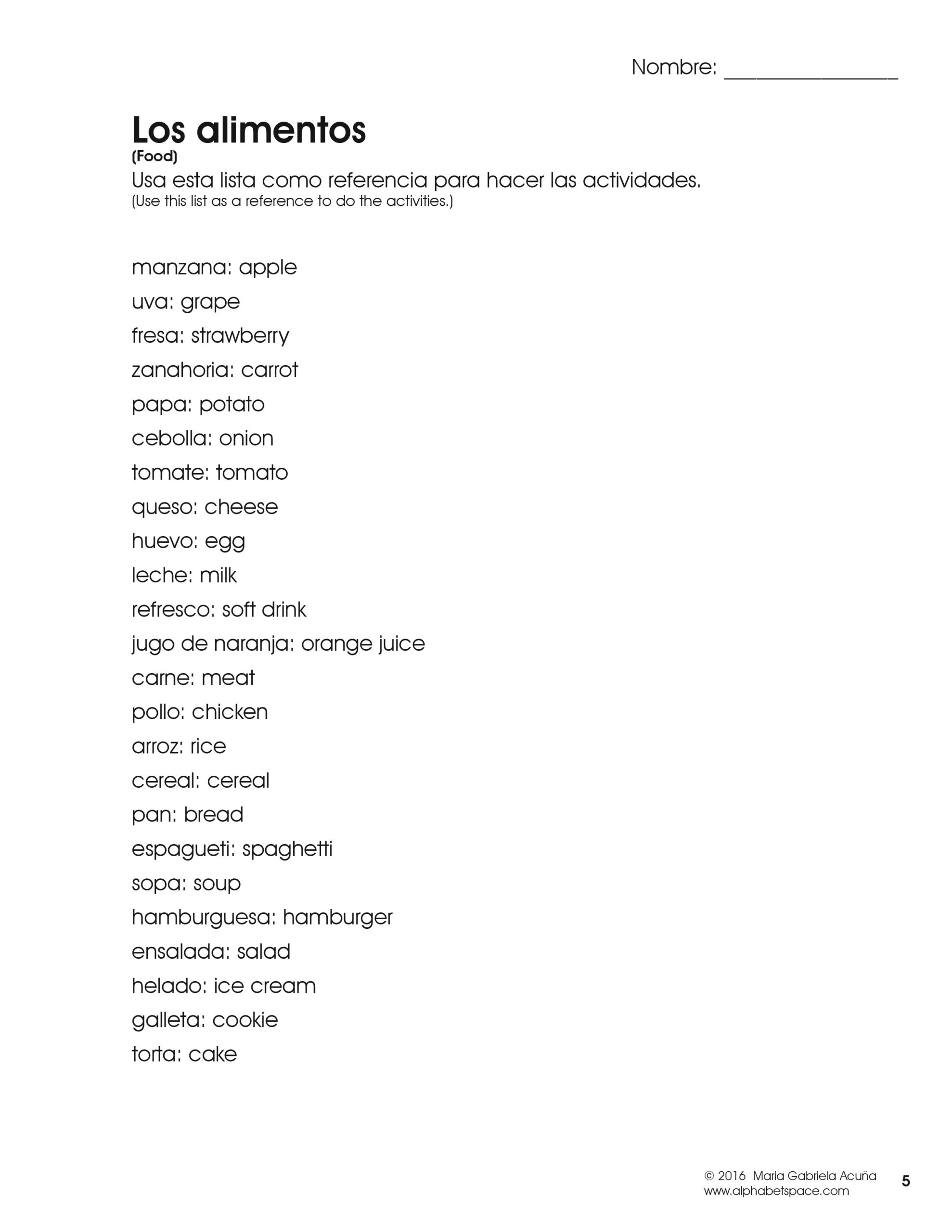 Los Alimentos Food Spanish English ESL For Children Worksheets Library Los Alimentos Food Spanish English ESL For Children Worksheets Library