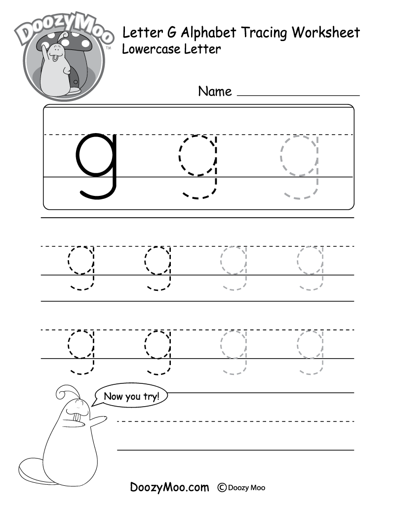 Lowercase Letter G Tracing Worksheet Doozy Moo Free Letter G Tracing Worksheet Printable Dinosaur Themed Sly Spoon