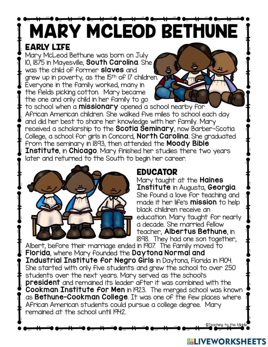 Mary McLeod Bethune Word Search Puzzle Activity Black History Month Wordsearch Made By Teachers