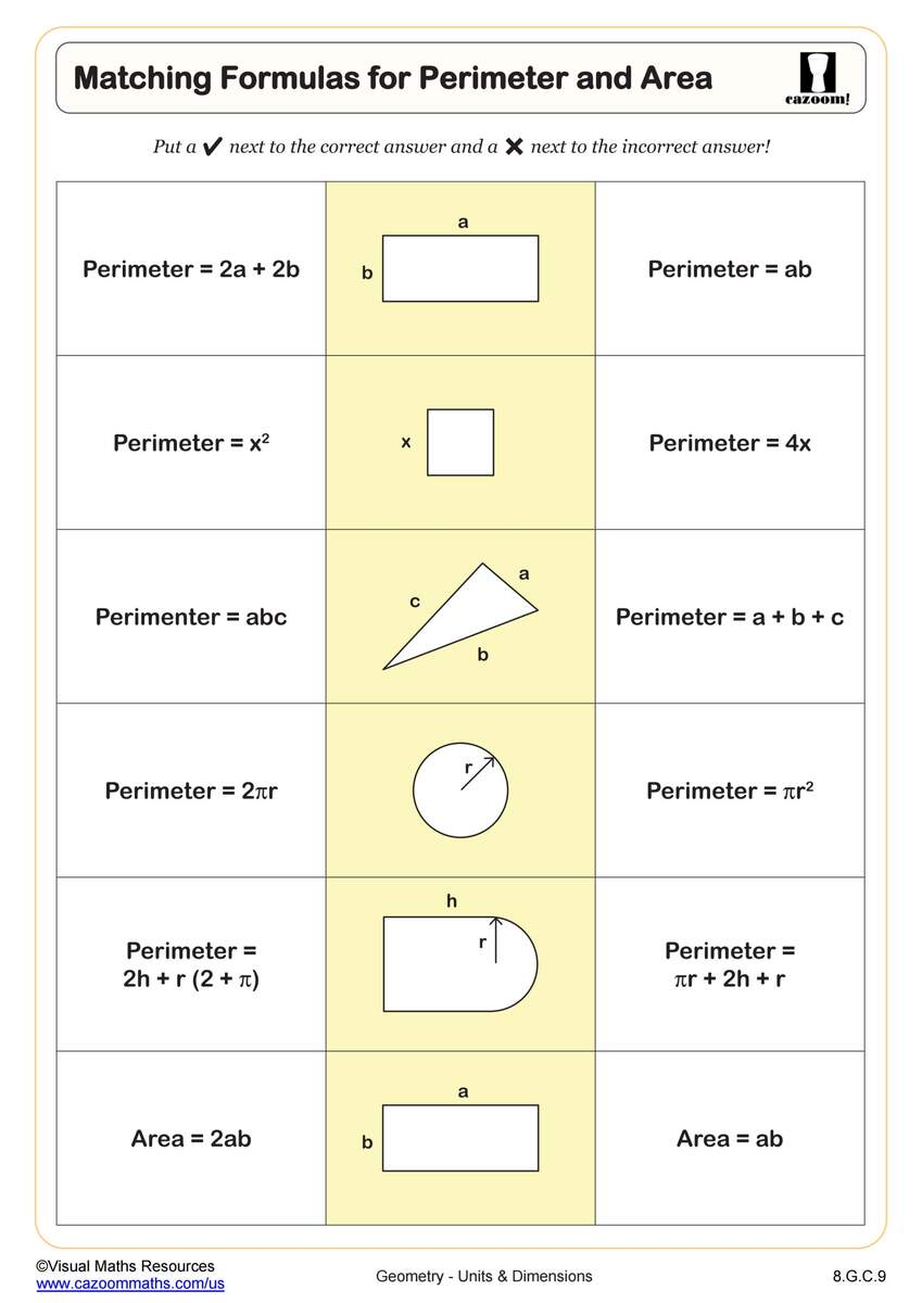 Matching Formulas For Perimeter And Area Worksheet PDF Printable Geometry Worksheet Cazoom Math Matching Formulas For Perimeter And Area Worksheet PDF Printable Geometry Worksheet Cazoom Math