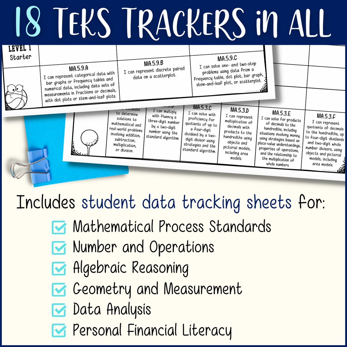 Math Student Data Tracking Sheets For 5th Grade TEKS Sports Themed Made By Teachers