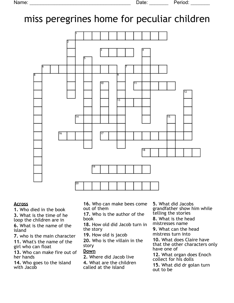 Miss Peregrine S Home For Peculiar Children Crossword WordMint Miss Peregrine S Home For Peculiar Children Crossword WordMint