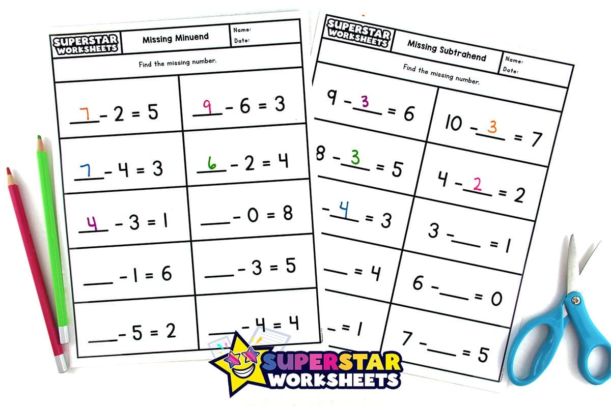 Missing Number Subtraction Worksheets Superstar Worksheets
