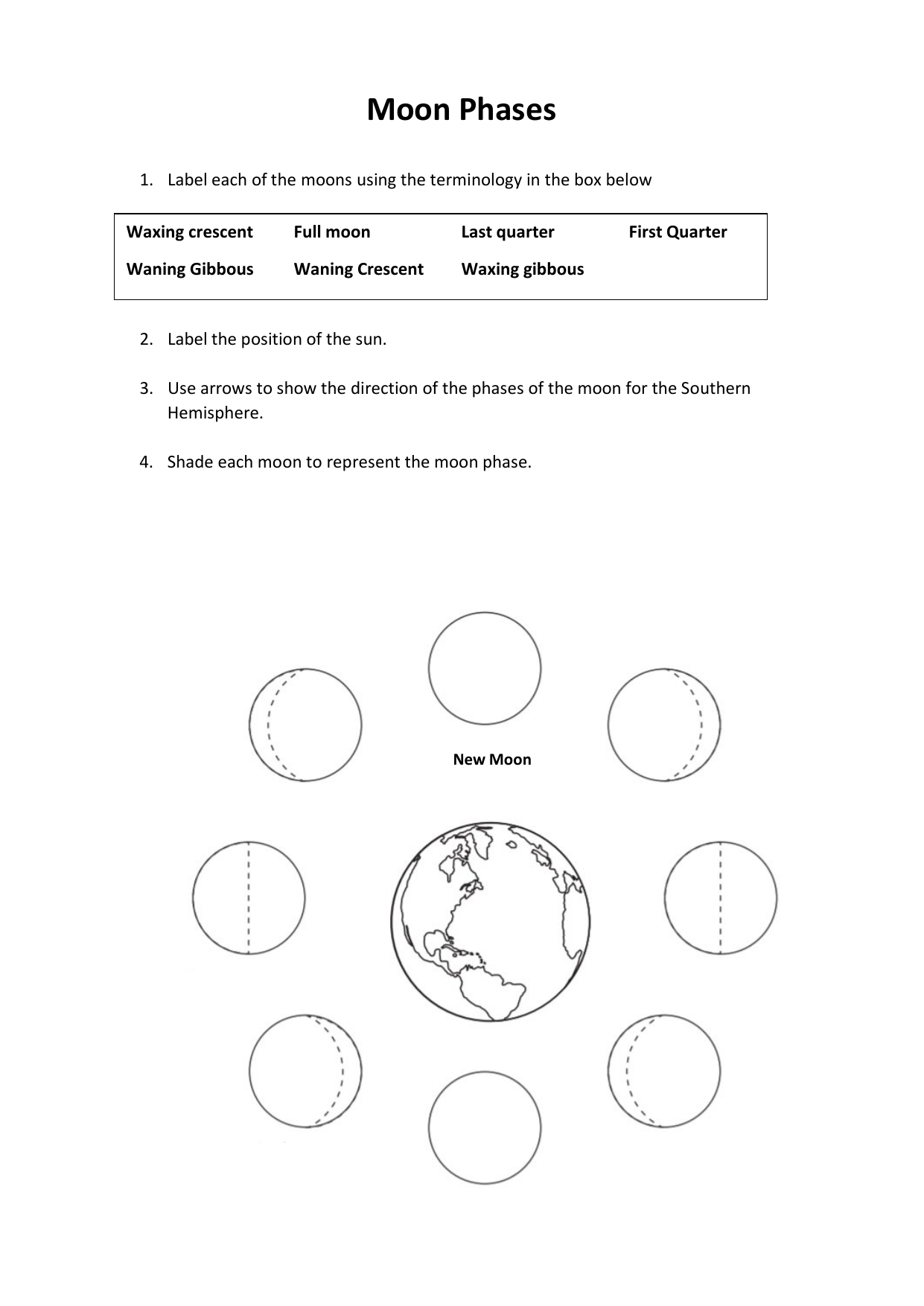 Moon Phases Worksheet Labeling And Understanding Moon Phases Worksheet Labeling And Understanding