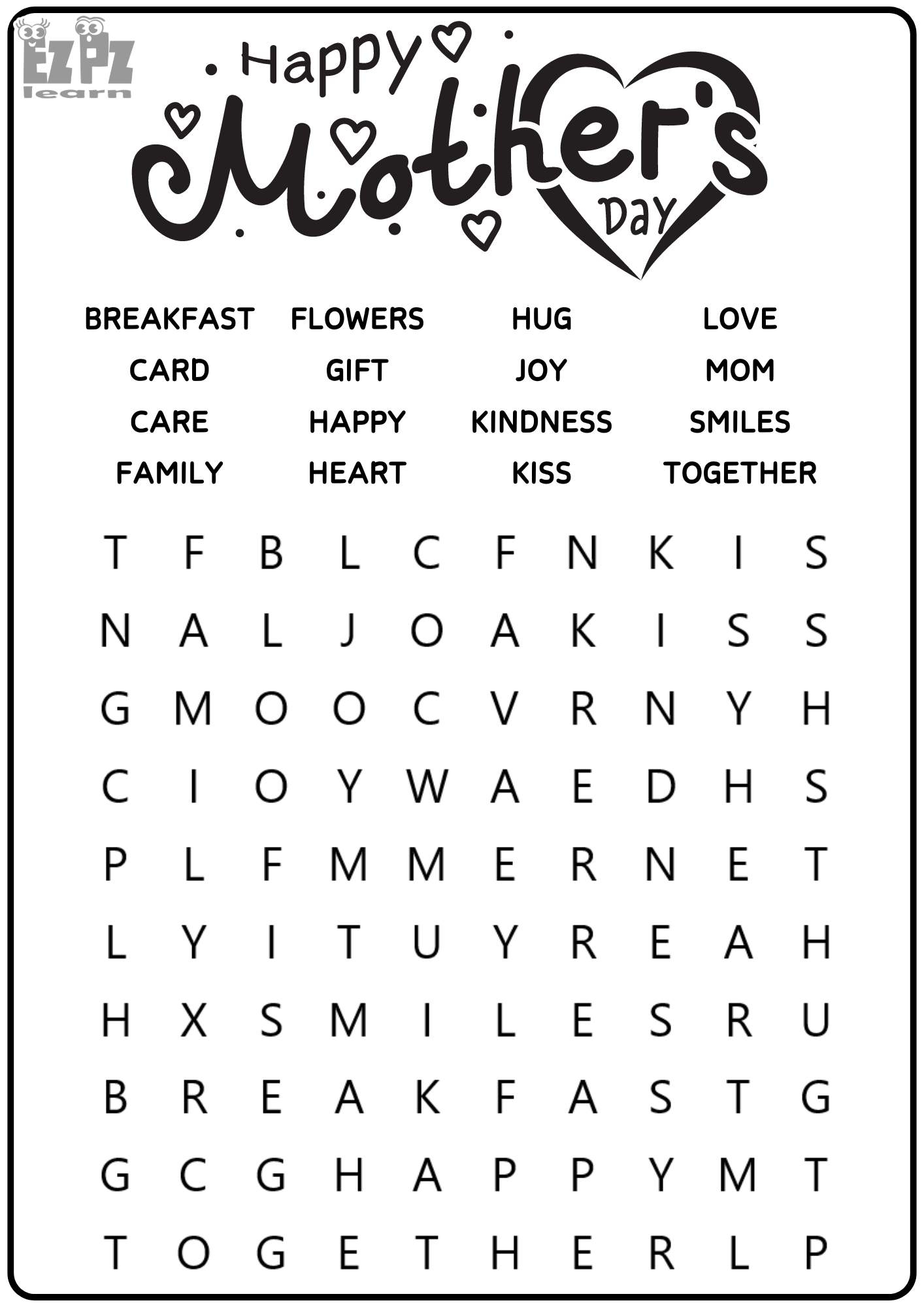 Mother S Day Word Search 16 Words PDF Download Ezpzlearn Happy Mothers Day Word Search WordMint Worksheets Library