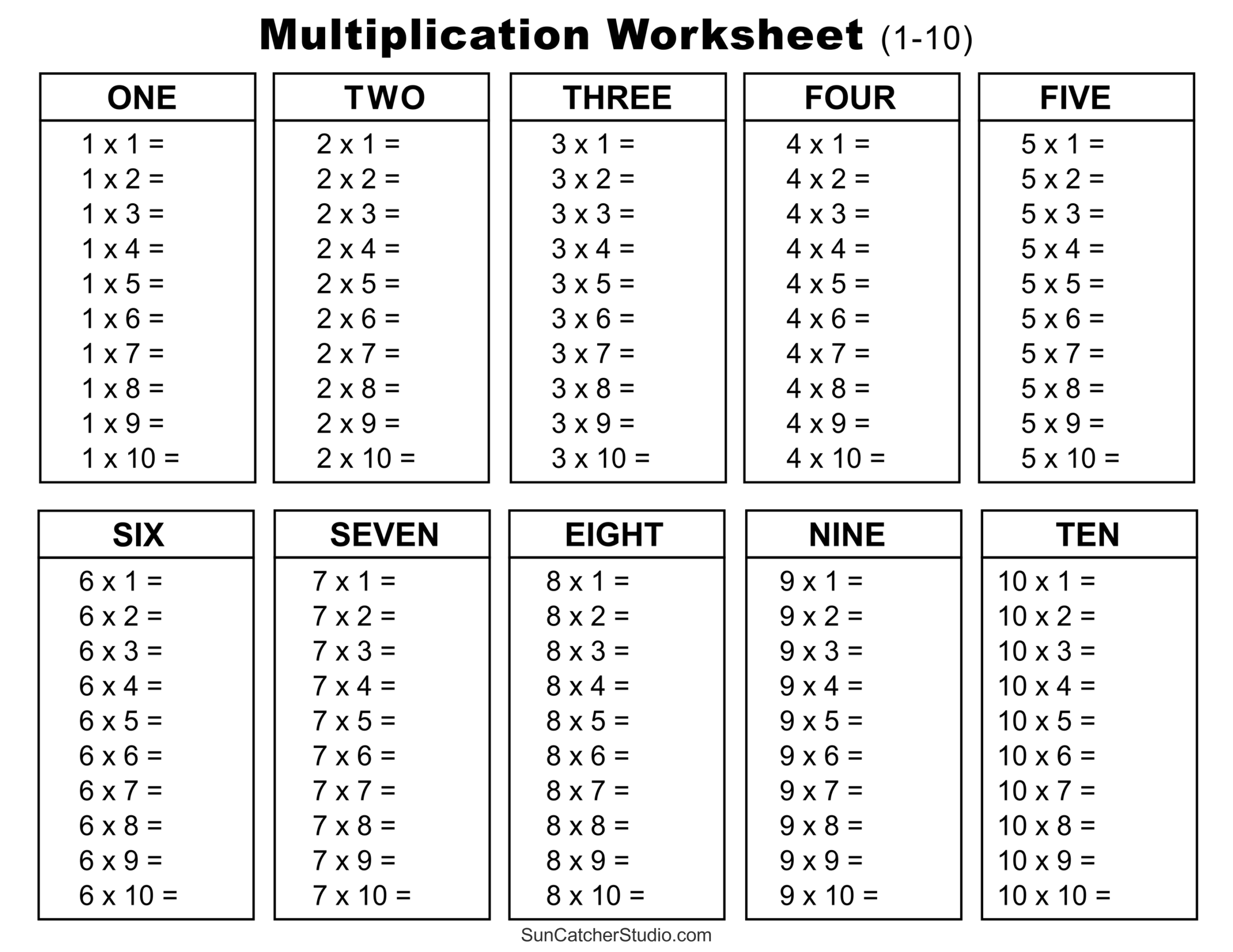 Times Table 2 12 Worksheets 1 2 3 4 5 6 7 8 9 10 11 12 13 14 15 16 17 18 19 And 20 FREE Printable Worksheets Worksheetfun