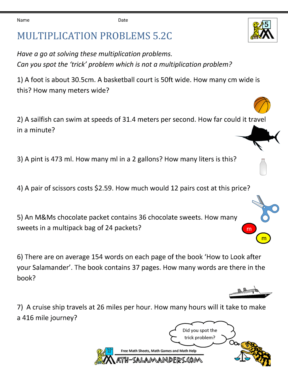 Multiplication Problems Printable 5th Grade 5th Grade Math Word Problems