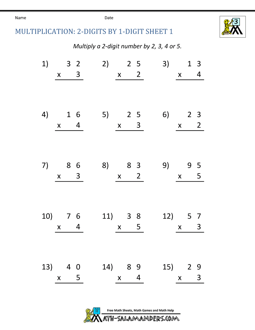 Multiplication Worksheets For 3rd Grade Printable Multiplication Worksheets 2 Digit X 1 Digit PDF Etsy