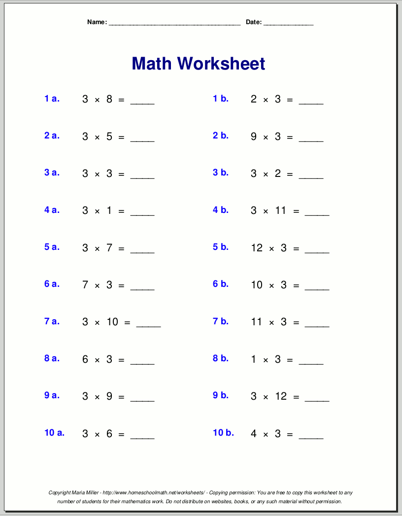 Multiplication Worksheets For Grade 3 Third Grade Math Worksheets PDF Free Download