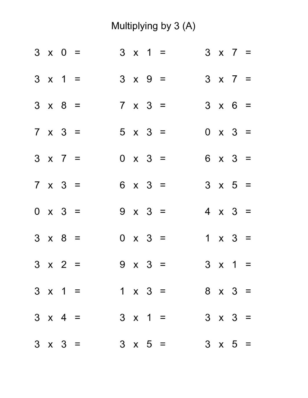 Multiply By 3 Worksheets Activity Shelter Math Fact Worksheets Worksheets Library