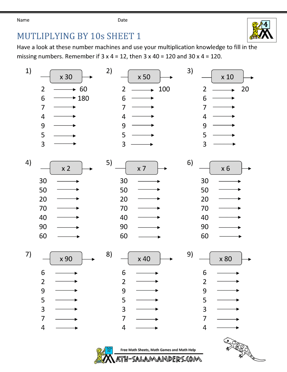 Multiplying By Multiples Of 10 Multiplying By Multiples Of 10