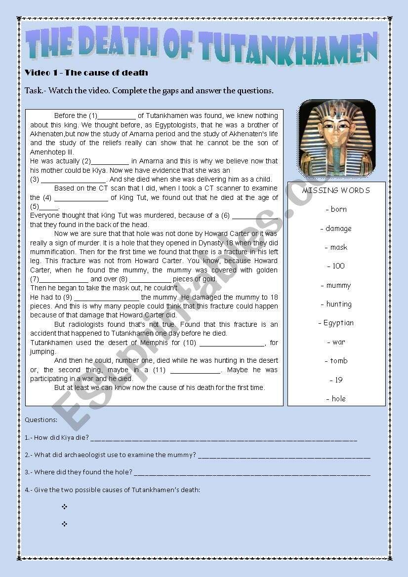 MUMMIES KING TUT ESL Worksheet By Giny00 MUMMIES KING TUT ESL Worksheet By Giny00