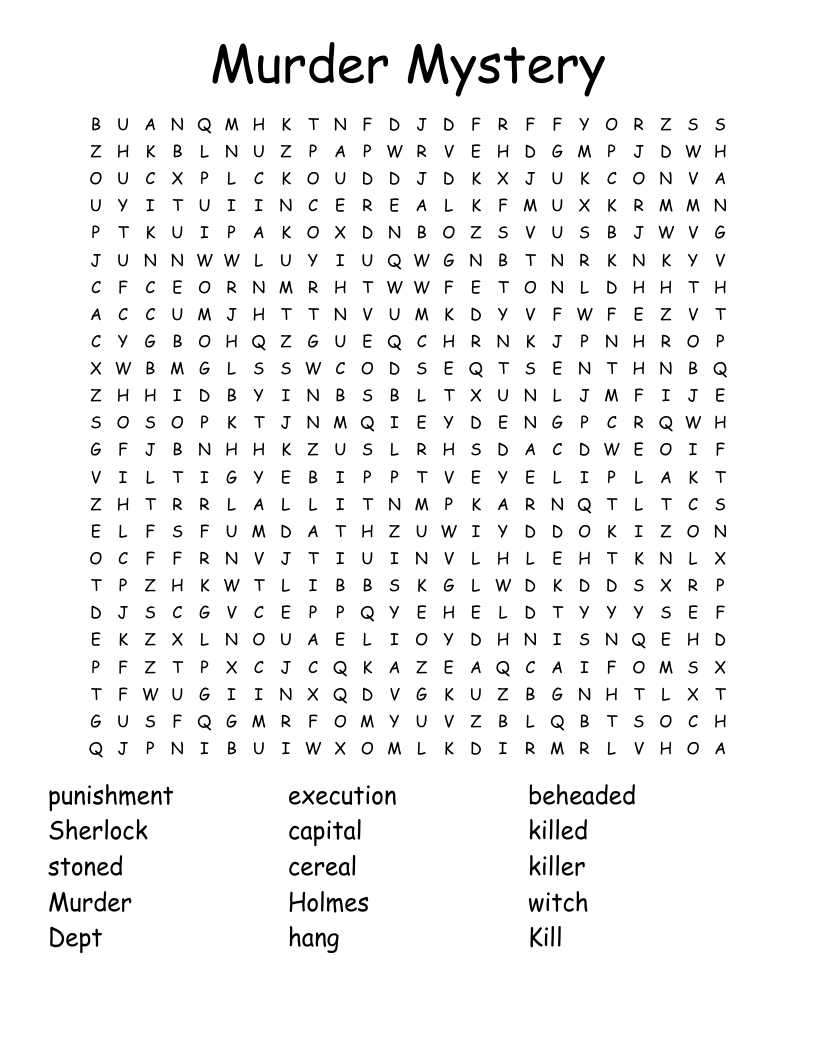 Murder Mystery Word Search WordMint Murder Mystery Word Search WordMint