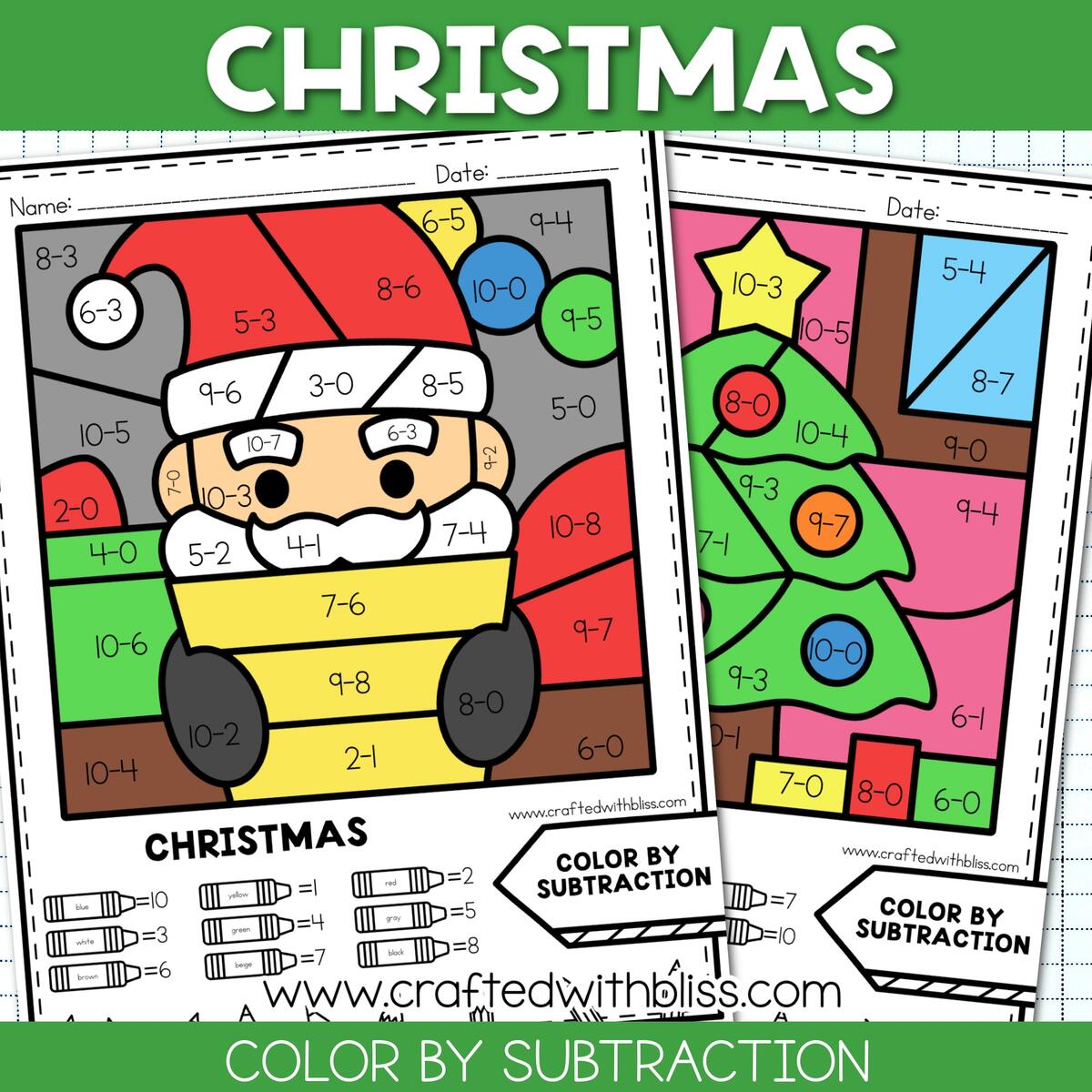 NO PREP Christmas Color By Subtraction Worksheet Math Center Made By Teachers NO PREP Christmas Color By Subtraction Worksheet Math Center Made By Teachers
