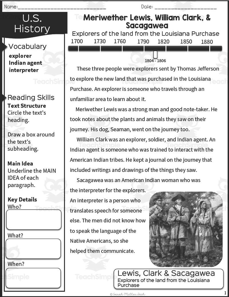 Nonfiction Reading Packet Lewis Clark Sacagawea By Teach Simple Nonfiction Reading Packet Lewis Clark Sacagawea By Teach Simple