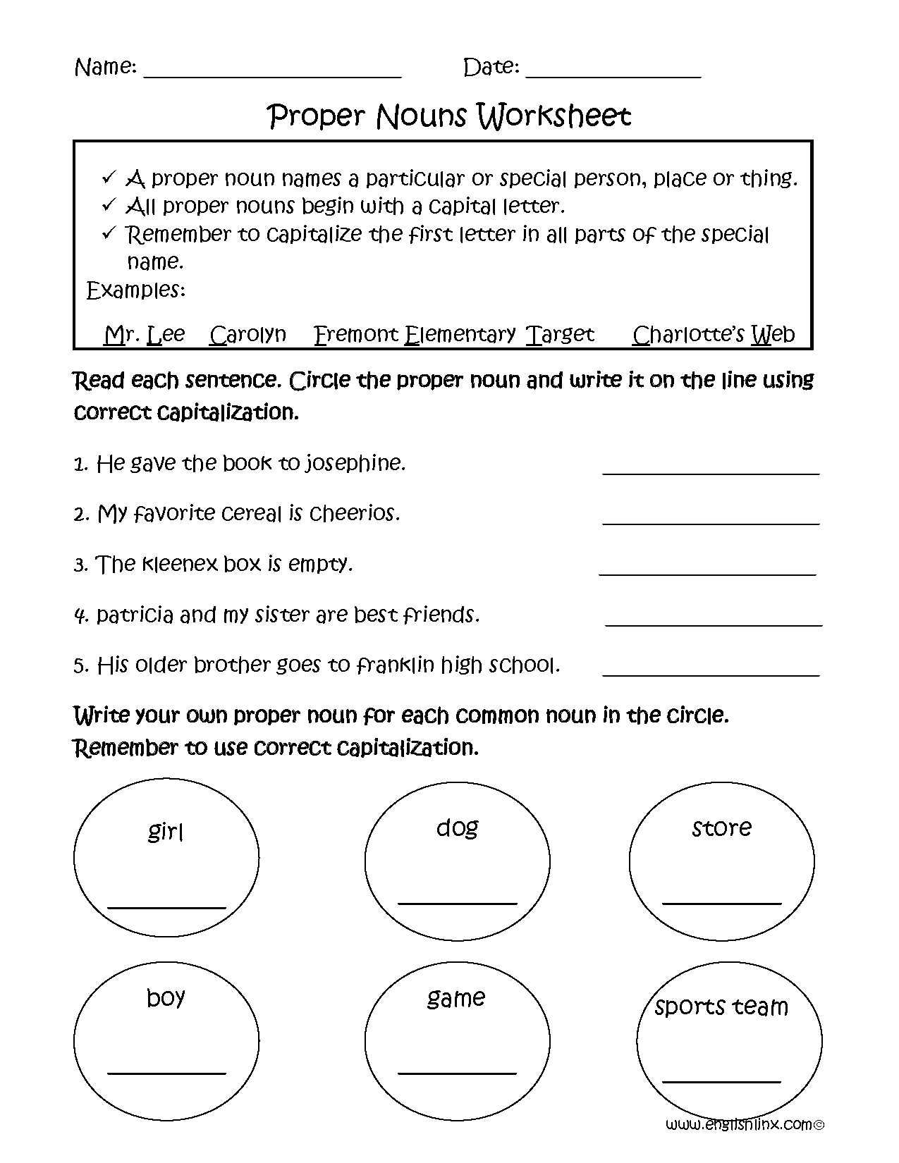 Nouns Worksheets Proper And Common Nouns Worksheets Printable Plural Nouns Worksheets For Kids Tree Valley Academy