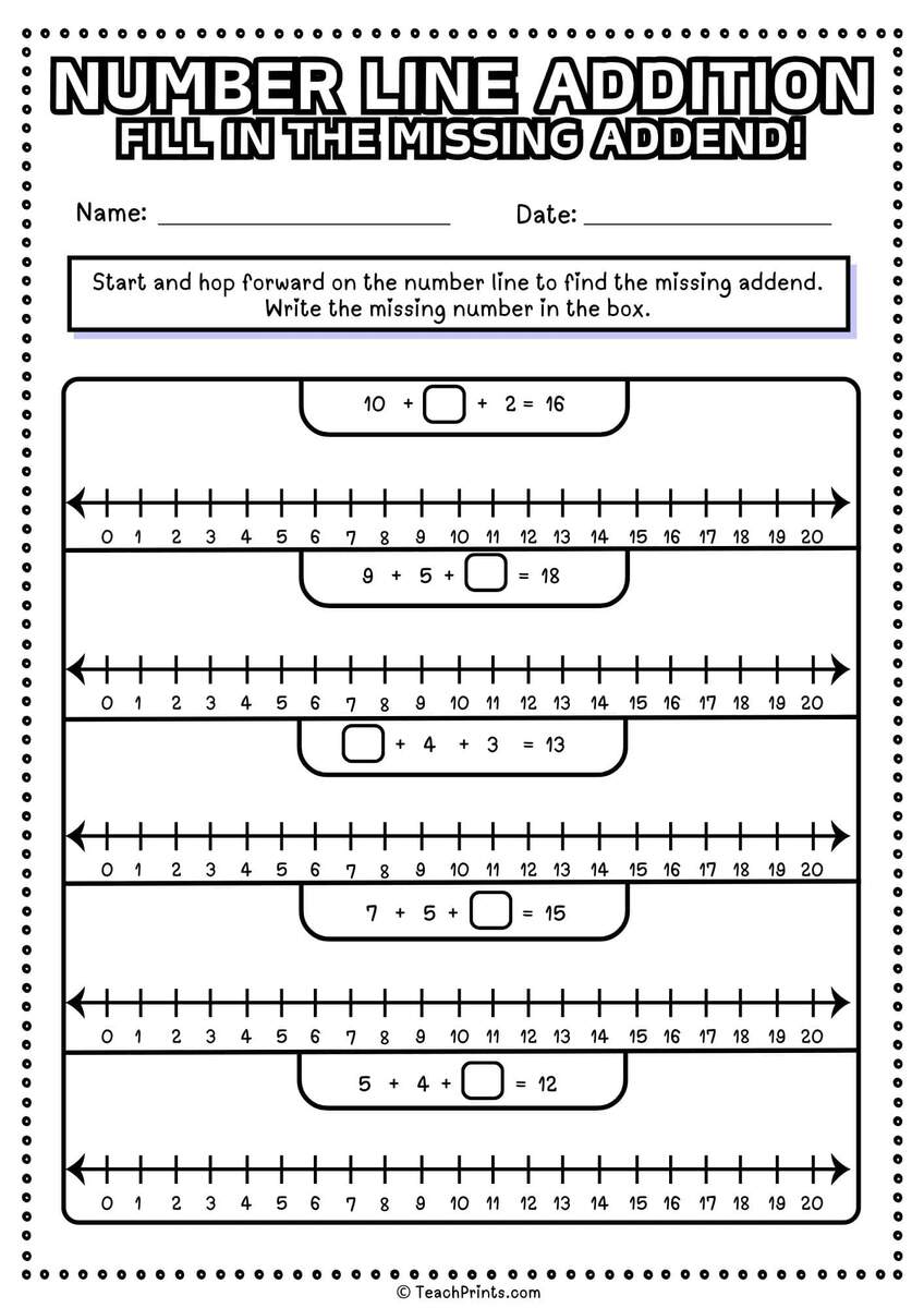 Number Line Addition Worksheets Free Teach Prints