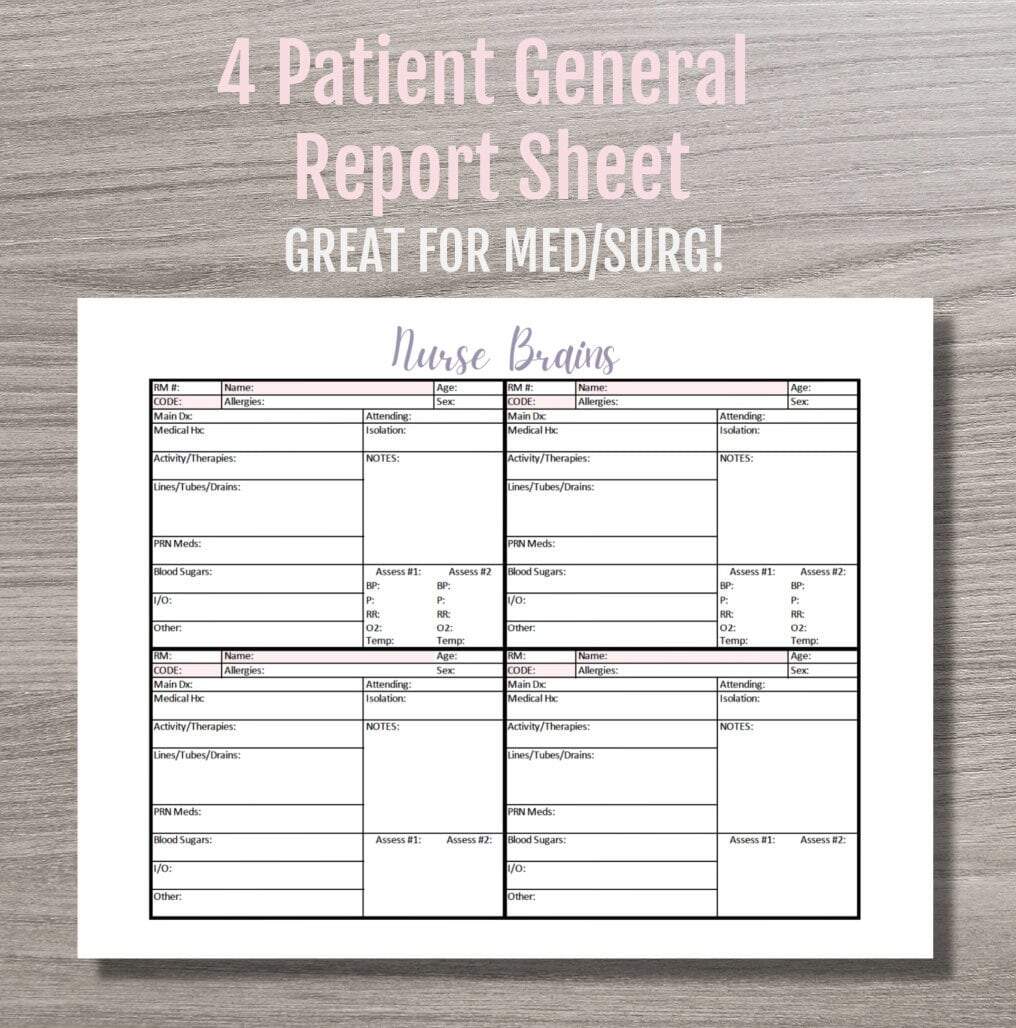 Nurse Brain Sheet 4 Patient Report Med Surg PDF Download Etsy Ultimate Nursing Report Sheet Database Free Downloads
