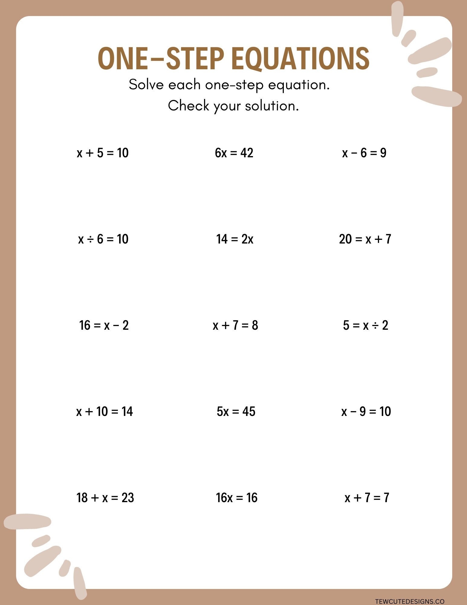 Pre Algebra Equations One Step Equations Containing Integers Worksheets Made By Teachers