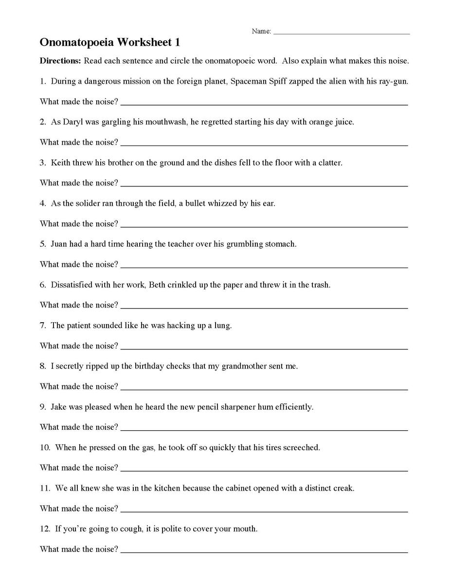 Onomatopoeia And Alliteration Worksheet Worksheets Library