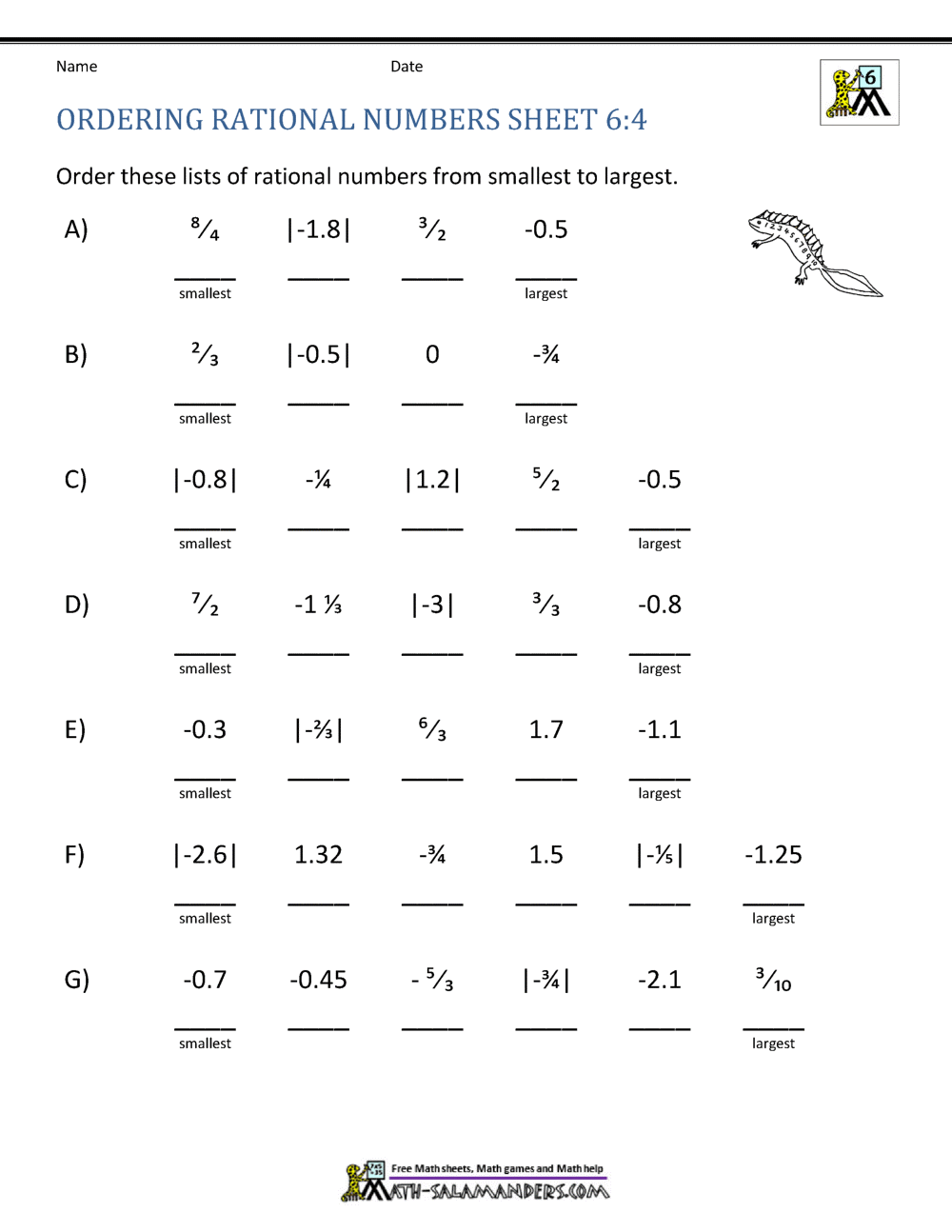 Ordering And Comparing Rational Numbers Worksheets Library
